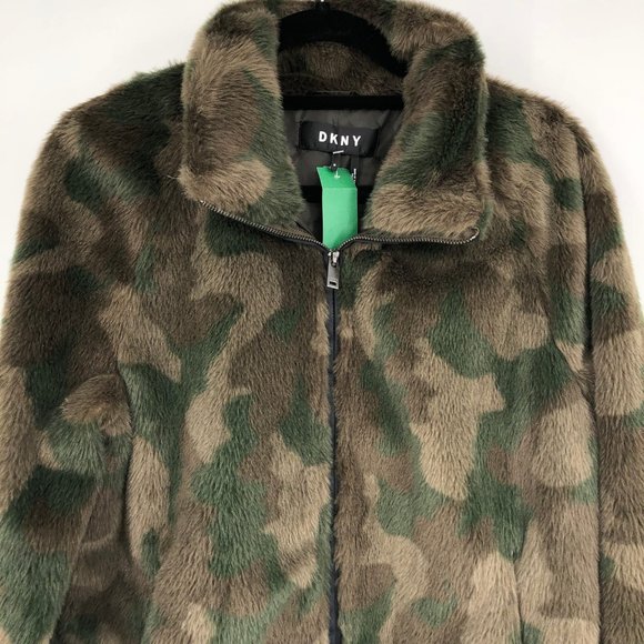 Dkny Green Camouflage Teddy Jacket | Versatile Four-Season Wear - Picture 2 of 6